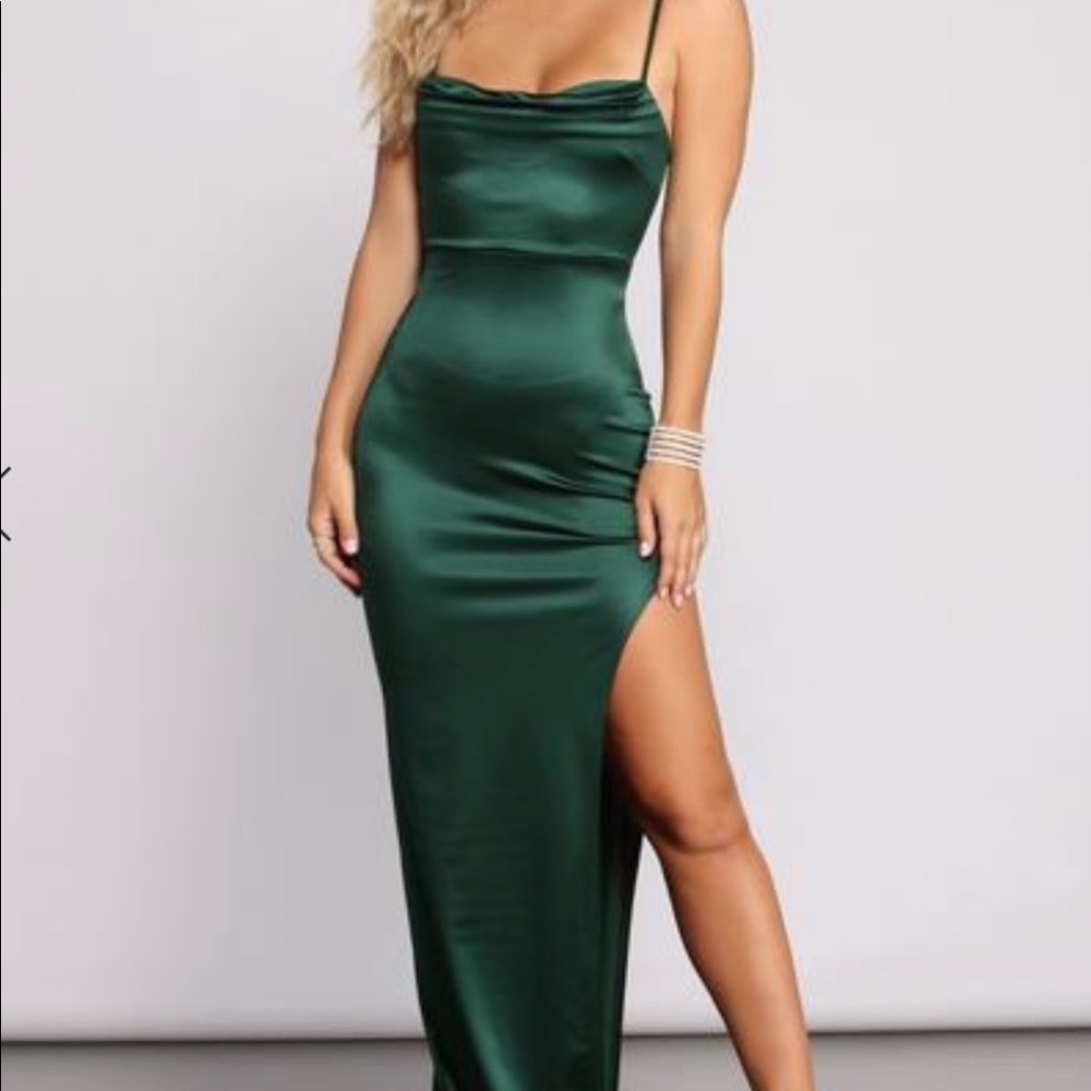 Luciany Green Satin Dress